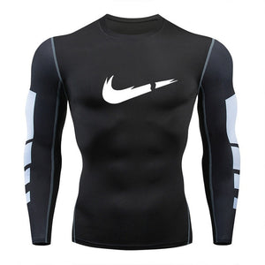 2019 new men's compression long-sleeved shirt men's tight-fitting T-shirt sports tights fitness gym training shirt brand