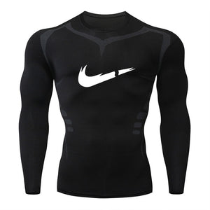 2019 new men's compression long-sleeved shirt men's tight-fitting T-shirt sports tights fitness gym training shirt brand