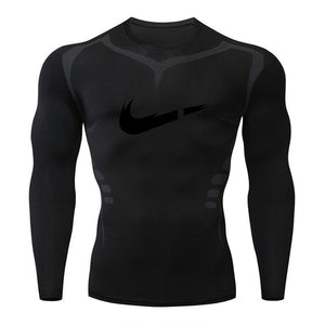 2019 new men's compression long-sleeved shirt men's tight-fitting T-shirt sports tights fitness gym training shirt brand