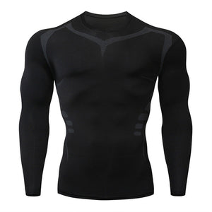 2019 new men's compression long-sleeved shirt men's tight-fitting T-shirt sports tights fitness gym training shirt brand