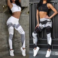 Load image into Gallery viewer, S-XXXL Plus Size Women Geometric Push Up Tight Leggings Yoga Pants Gym Clothing Sportswear or Mesh Patchwork Sports Bra Crop Top