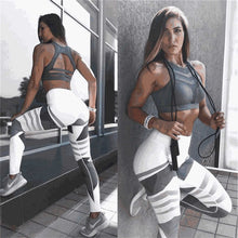 Load image into Gallery viewer, S-XXXL Plus Size Women Geometric Push Up Tight Leggings Yoga Pants Gym Clothing Sportswear or Mesh Patchwork Sports Bra Crop Top