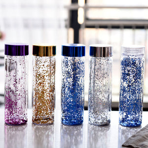 Behogar 600ml Double Layer Glitter Plastic Water Drinking Bottles for Sports Fitness Gym Exercise Travel School Office