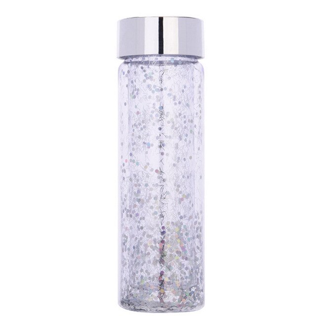 Behogar 600ml Double Layer Glitter Plastic Water Drinking Bottles for Sports Fitness Gym Exercise Travel School Office