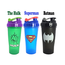 Load image into Gallery viewer, 600ML Super Heroes Shaker Bottle With Whisk Ball Sports Gym Whey Protein Powder Mixing Bottle Fitness Water Bottle BPA Free